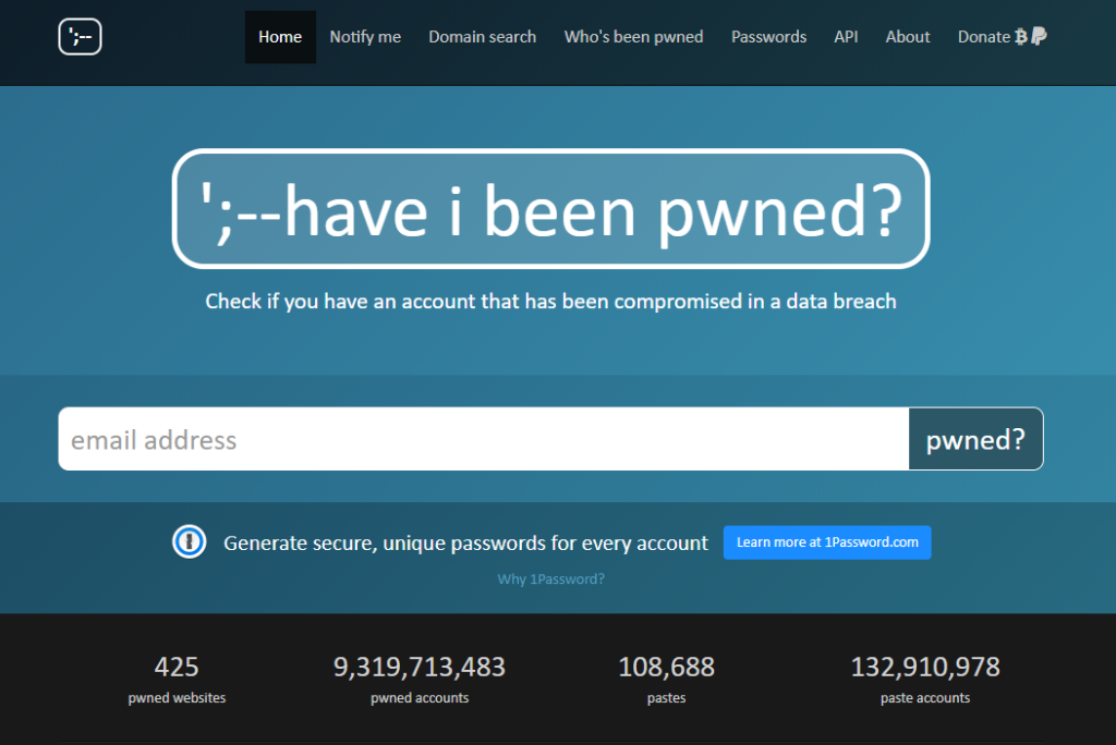 1Password Have i been pwned